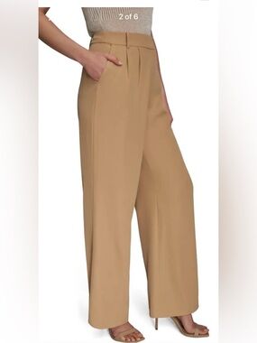 Shinestar Wide-Leg High-Rise Pants in Camel